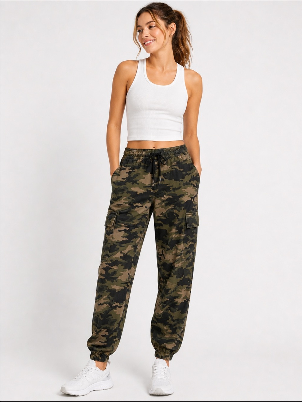 NWT Rock & Republic Camo Cargo Jogger Pants Lightweight Drawstring XS”